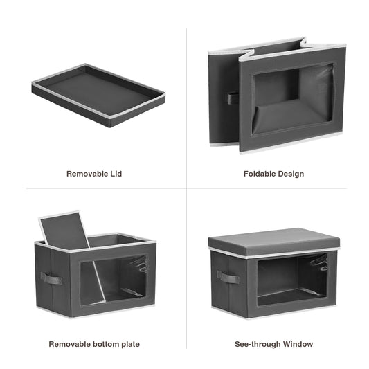 Homsorout Fabric Storage Bins with Lids 3 Pack Dark Grey - Clear Window Organizer