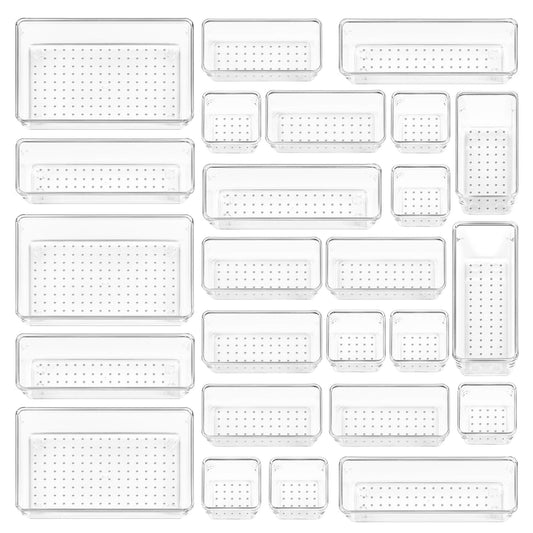 Vtopmart 25 Piece Clear Plastic Drawer Organizer Set - 4 Sizes with Non-Slip Pads